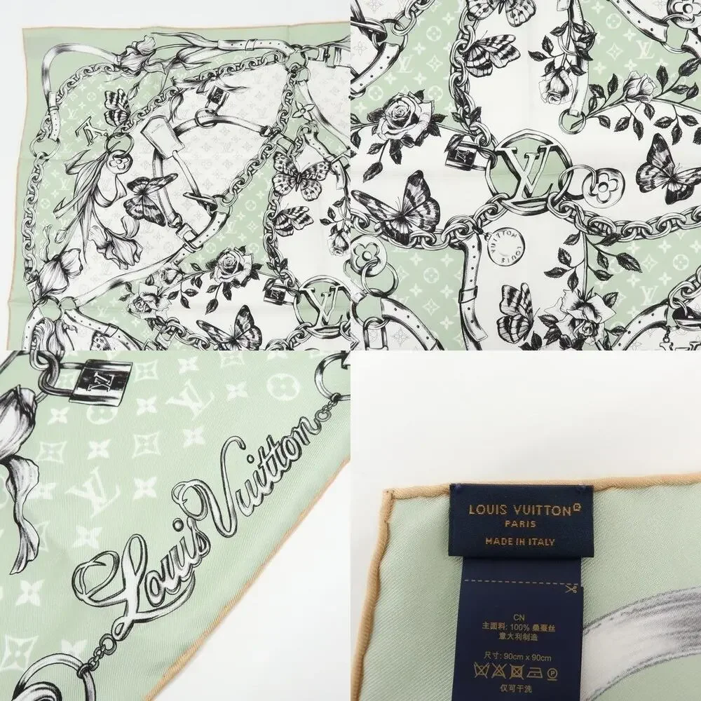 Louis Vuitton Blooming Monogram Carre 90 Silk Scarf Green